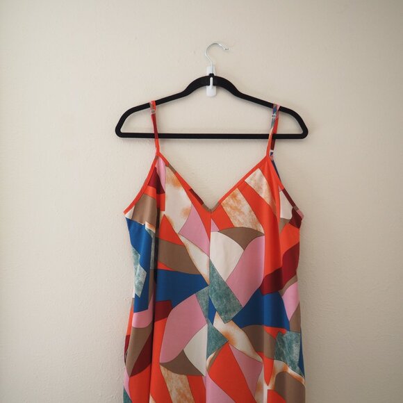 !! Luukse MultiColor Spaghetti Strap Artsy Jumpsuit sz L - Picture 4 of 8